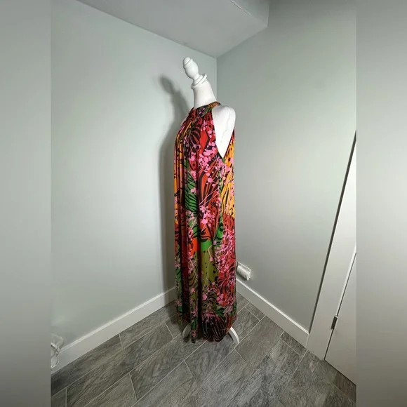 Roopa Pemmaraju X Anthropologie Floral Maxi Halter Beaded Colorful Dress Size XL - Picture 7 of 17